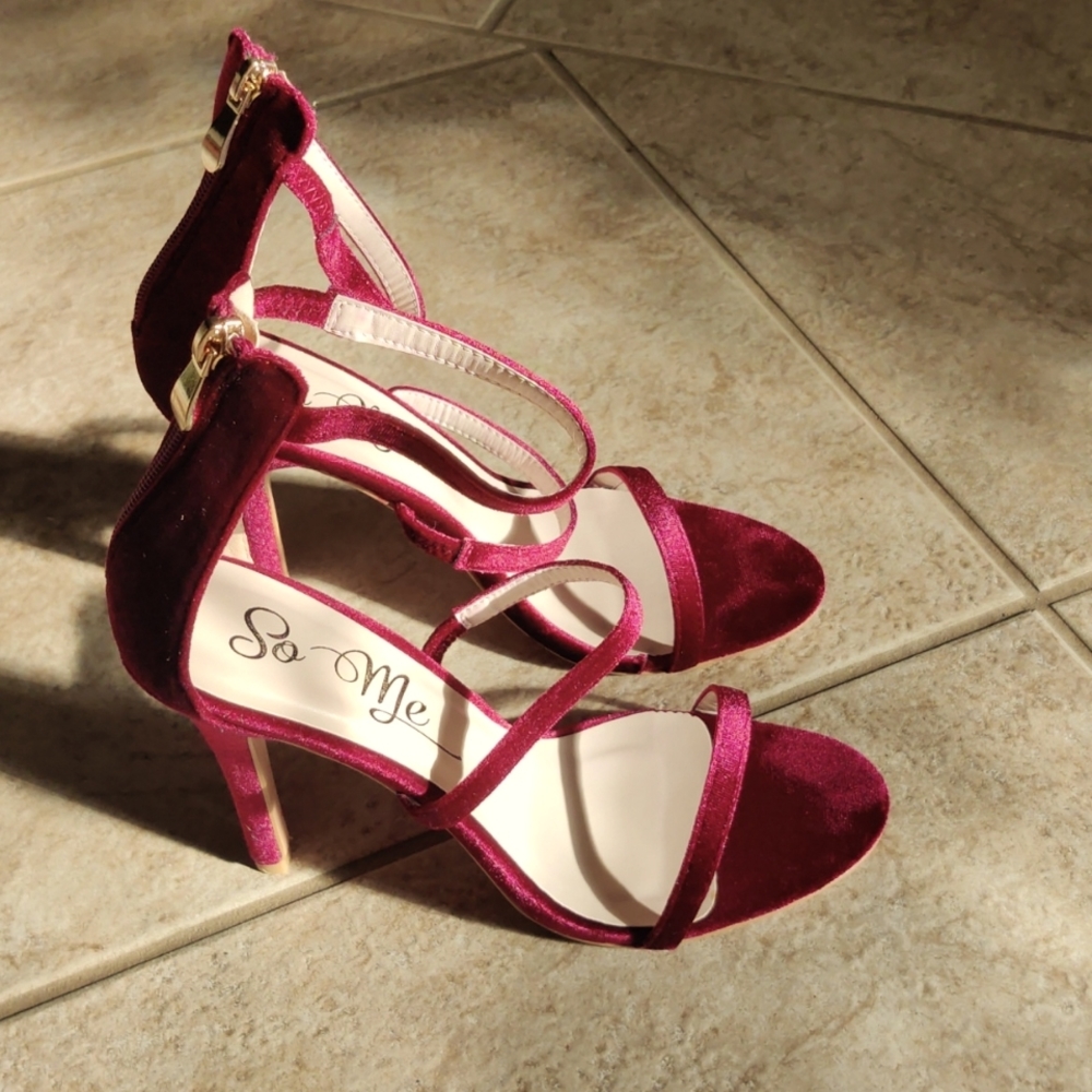 Burgundy Velvet Strappy Stilettos